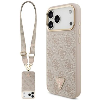 iPhone 17 Pro Max Guess 4G Triangle Logo & Big Strap Metal Buttons MagSafe dėklas – rožinis