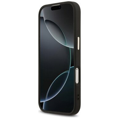 iPhone 17 dėklas Guess 4G Triangle Logo, MagSafe – juodas/auksinis 4