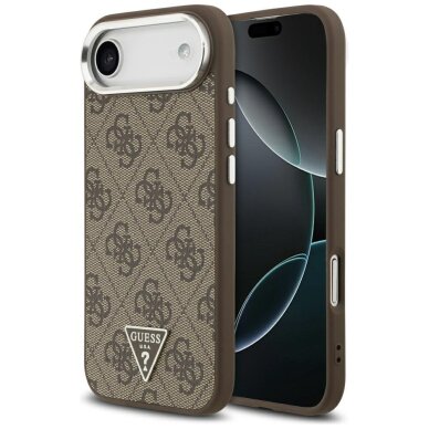 iPhone Air dėklas Guess 4G Triangle Logo, MagSafe – rudas