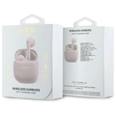 Guess Bluetooth ausinės GUTWSJ14ESGP TWS + docking station rožinis/rožinis Printed Classic Logo 3