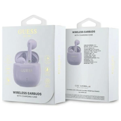 Guess GUTWSJ14ESGU TWS Bluetooth ausinės + įkrovimo stotelė – violetinės/violetinės su klasikiniais logotipais 3