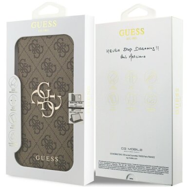 iPhone 17 Pro Max dėklas Guess Book 4G Metal Logo – rudas 6
