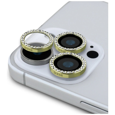 Guess BP Rhinestone 2in1 ekrano ir kameros apsaugos komplektas skirtas iPhone 16 Pro Max – auksinis 1