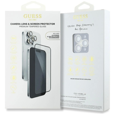 Guess BP Rhinestone 2in1 ekrano ir kameros apsaugos komplektas skirtas iPhone 16 Pro Max – auksinis 3