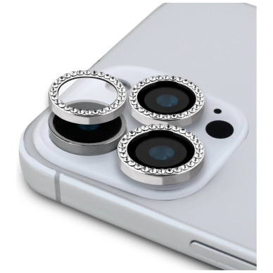 Guess BP Rhinestone 2in1 ekrano ir kameros apsaugos komplektas skirtas iPhone 16 Pro Max – sidabrinis 2