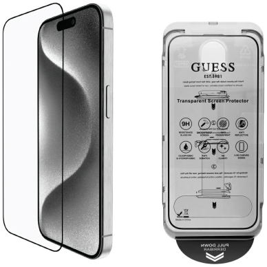 Guess BP Rhinestone 2in1 ekrano ir kameros apsaugos komplektas skirtas iPhone 16 Pro Max – sidabrinis