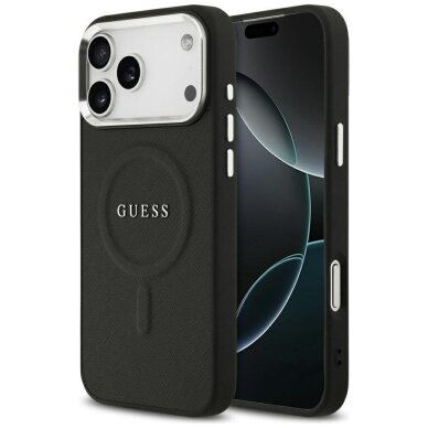 iPhone 17 Pro Max Guess Classic Logo MagSafe dėklas – juodas