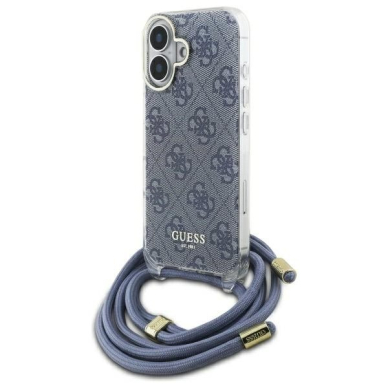 Dėklas Guess Crossbody Cord 4G Print with Lanyard for iPhone 16 - Mėlynas Dėklas Guess Crossbody Cord 4G Print with Lanyard for iPhone 16 - Mėlynas