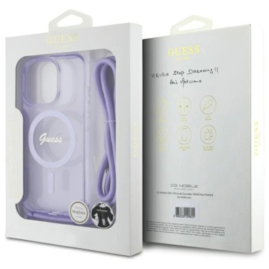 Dėklas Guess Crossbody Cord Script MagSafe iPhone 16 Pro Max - Violetinis 6 Dėklas Guess Crossbody Cord Script MagSafe iPhone 16 Pro Max - Violetinis 6