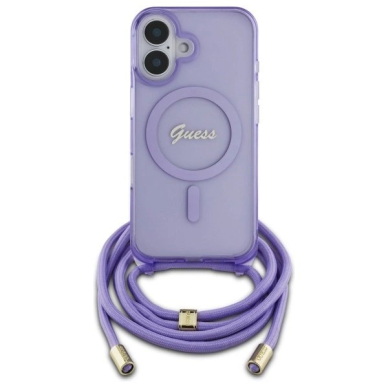 Dėklas Guess Crossbody Cord Script MagSafe iPhone 16 - Violetinis 1 Dėklas Guess Crossbody Cord Script MagSafe iPhone 16 - Violetinis 1