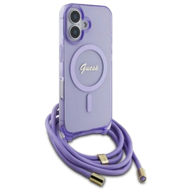 Dėklas Guess Crossbody Cord Script MagSafe iPhone 16 - Violetinis 2 Dėklas Guess Crossbody Cord Script MagSafe iPhone 16 - Violetinis 2