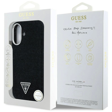 iPhone 16 – Guess Denim Triangle Logo MagSafe dėklas - Juodas 7