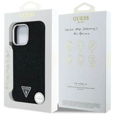 iPhone 16 Pro – Guess Denim Triangle Logo MagSafe dėklas - Juodas 7