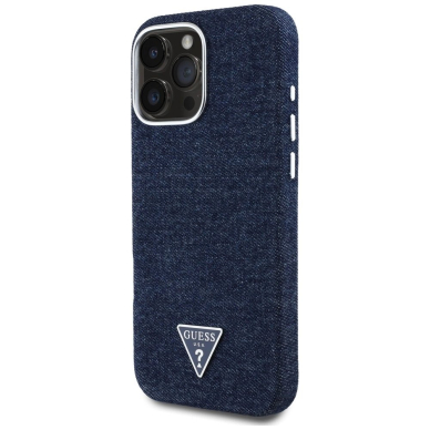 iPhone 16 Pro – Guess Denim Triangle Logo MagSafe dėklas - Mėlynas 1
