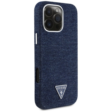 iPhone 16 Pro – Guess Denim Triangle Logo MagSafe dėklas - Mėlynas 3