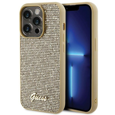 Dėklas Guess Disco Metal Script iPhone 15 Pro - Auksinis Dėklas Guess Disco Metal Script iPhone 15 Pro - Auksinis
