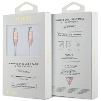Guess Ebossed Logo USB-C / USB-C Kabelis 1.5m Fast Charging - Rožinis 1 Guess Ebossed Logo USB-C / USB-C Kabelis 1.5m Fast Charging - Rožinis 1