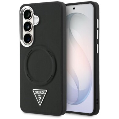 Samsung Galaxy S26 Guess Embossed Ring Triangle Logo MagSafe dėklas – juodas Samsung Galaxy S26 Guess Embossed Ring Triangle Logo MagSafe dėklas – juodas
