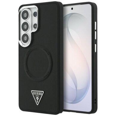 Samsung Galaxy S26 Ultra Guess Embossed Ring Triangle Logo MagSafe dėklas – juodas Samsung Galaxy S26 Ultra Guess Embossed Ring Triangle Logo MagSafe dėklas – juodas