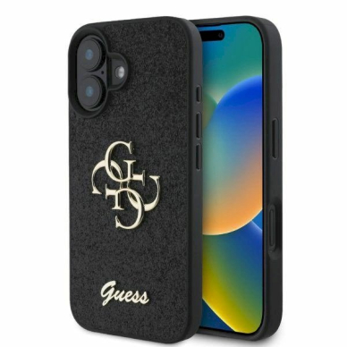 Guess Fixed Glitter Big 4G Dėklas iPhone 16 - juodas Guess Fixed Glitter Big 4G Dėklas iPhone 16 - juodas