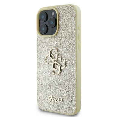iPhone 16 Pro – Guess Fixed Glitter Big 4G dėklas - Auksinis 1