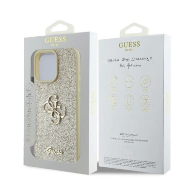 iPhone 16 Pro – Guess Fixed Glitter Big 4G dėklas - Auksinis 7