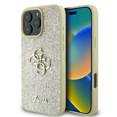 iPhone 16 Pro – Guess Fixed Glitter Big 4G dėklas - Auksinis