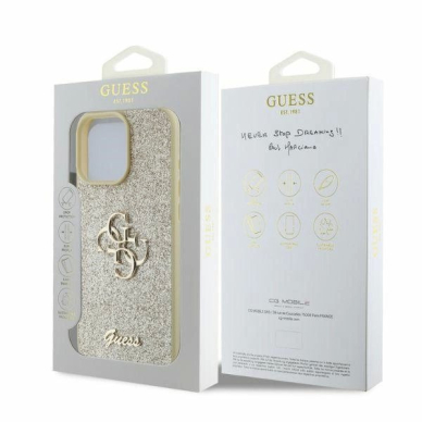 Guess Fixed Glitter Big 4G Dėklas iPhone 16 Pro Max - auksinis 3 Guess Fixed Glitter Big 4G Dėklas iPhone 16 Pro Max - auksinis 3
