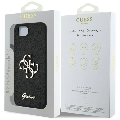 Guess Fixed Glitter Big 4G Dėklas skirtas iPhone 16e - Juodas 7