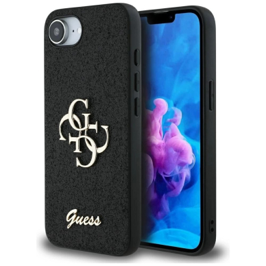Guess Fixed Glitter Big 4G Dėklas skirtas iPhone 16e - Juodas