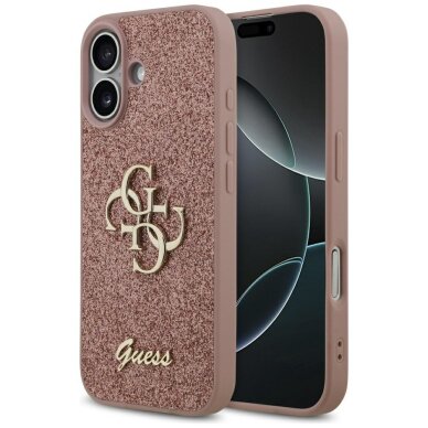 iPhone 17 dėklas Guess Fixed Glitter Big 4G – rožinis iPhone 17 dėklas Guess Fixed Glitter Big 4G – rožinis