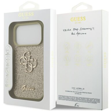 iPhone 17 Pro dėklas Guess Fixed Glitter Big 4G – auksinis 7