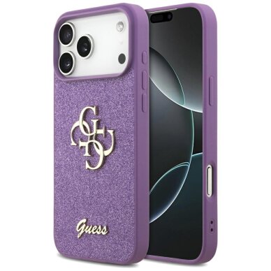 iPhone 17 Pro Max dėklas Guess Fixed Glitter Big 4G – violetinis iPhone 17 Pro Max dėklas Guess Fixed Glitter Big 4G – violetinis