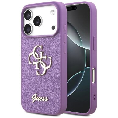 iPhone 17 Pro dėklas Guess Fixed Glitter Big 4G – violetinis