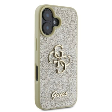 Guess Fixed Glitter Big 4G iPhone 16 Dėklas - auksinis 1 Guess Fixed Glitter Big 4G iPhone 16 Dėklas - auksinis 1