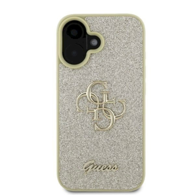 Guess Fixed Glitter Big 4G iPhone 16 Dėklas - auksinis 2 Guess Fixed Glitter Big 4G iPhone 16 Dėklas - auksinis 2