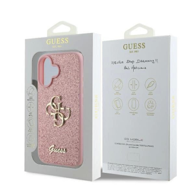 iPhone 16 – Guess Fixed Glitter Big 4G dėklas - Rožinis 7