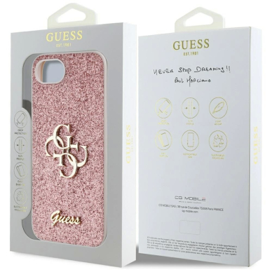 Guess Fixed Glitter Big 4G iPhone 16e Dėklas - Rožinis 7