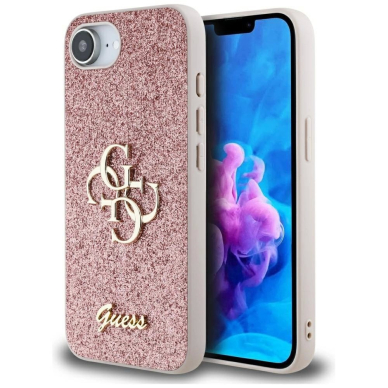 Guess Fixed Glitter Big 4G iPhone 16e Dėklas - Rožinis