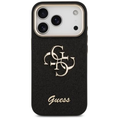 iPhone 17 Pro Guess Fixed Glitter Big 4G Metal Frame dėklas – juodas 2