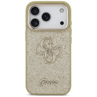 iPhone 17 Pro Guess Fixed Glitter Big 4G Metal Frame dėklas – auksinis 2