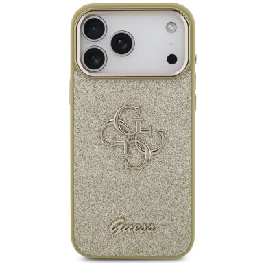 iPhone 17 Pro Max Guess Fixed Glitter Big 4G Metal Frame dėklas – auksinis 2