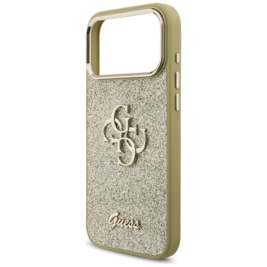 iPhone 17 Pro Max Guess Fixed Glitter Big 4G Metal Frame dėklas – auksinis 5