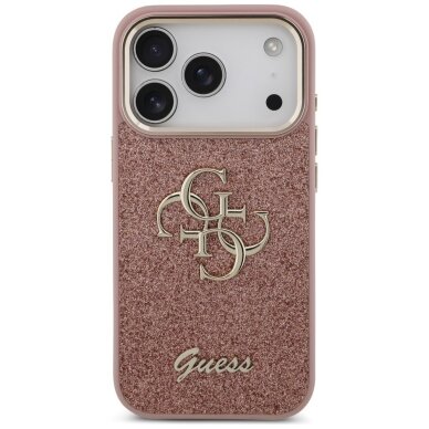 iPhone 17 Pro Guess Fixed Glitter Big 4G Metal Frame dėklas – rožinis 2 iPhone 17 Pro Guess Fixed Glitter Big 4G Metal Frame dėklas – rožinis 2