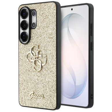 Samsung Galaxy S26 Ultra Guess Fixed Glitter Big 4G Metal Logo dėklas – auksinis