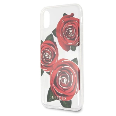 Guess Flower Desire Raudonas Rose iPhone X Dėklas - Permatomas 2