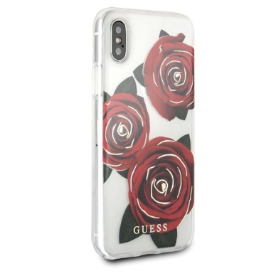 Guess Flower Desire Raudonas Rose iPhone X Dėklas - Permatomas 5