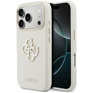 iPhone 17 Pro Max Guess FW Resin Logo dėklas – smėlio spalvos