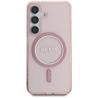 Samsung Galaxy S25 – Guess Glitter Circle Classic Logo MagSafe dėklas - Rožinis 2