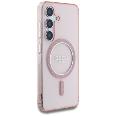 Samsung Galaxy S25 – Guess Glitter Circle Classic Logo MagSafe dėklas - Rožinis 3